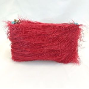Hand crafted hot pink cow hair on hide wristlet